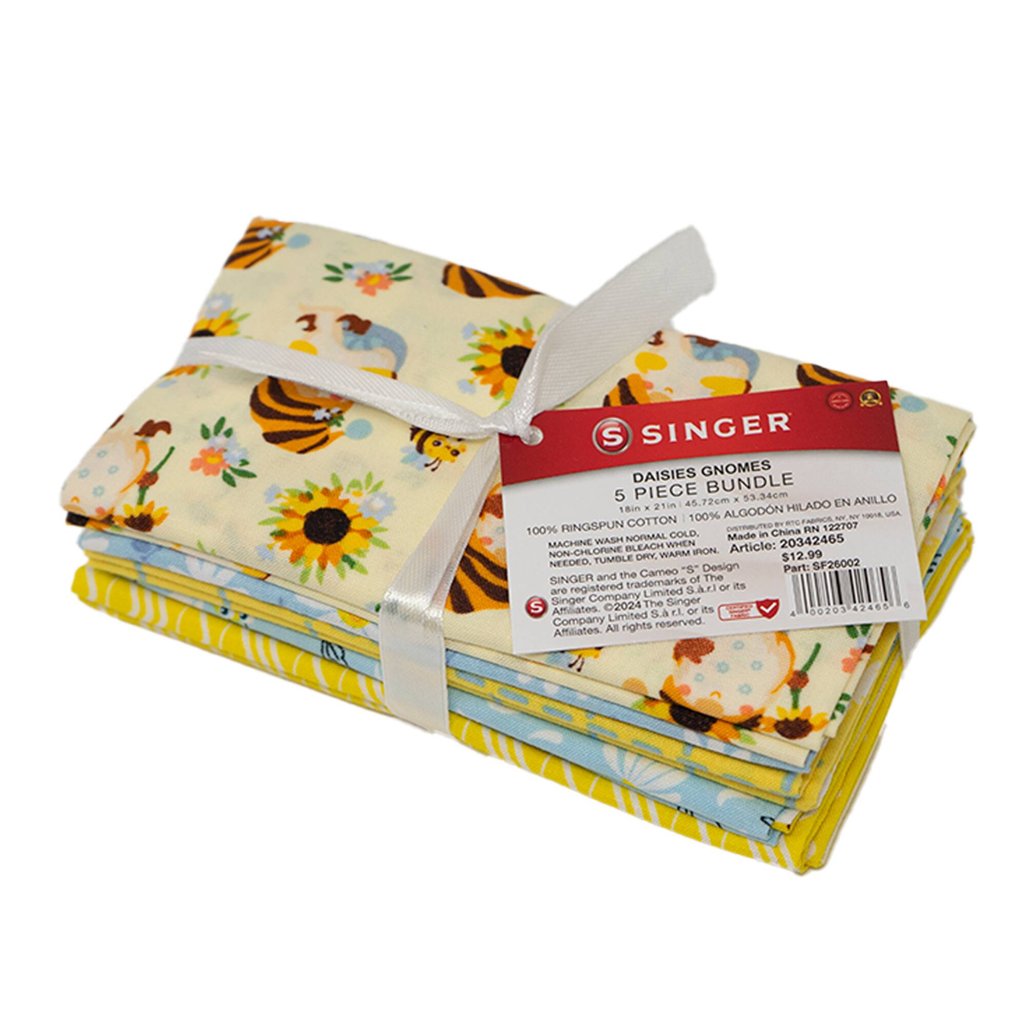 SINGER Daisies Gnomes Print Ringspun Cotton Fabric Bundle